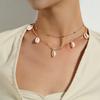 Europe, America, fashion personality versatile shell pendant necklace women, double metal round bead chain necklace