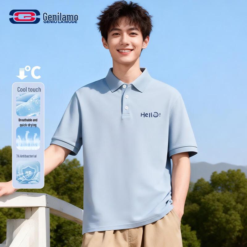 GENIOLAMODE Men s Casual Short Sleeve Polo Shirt L