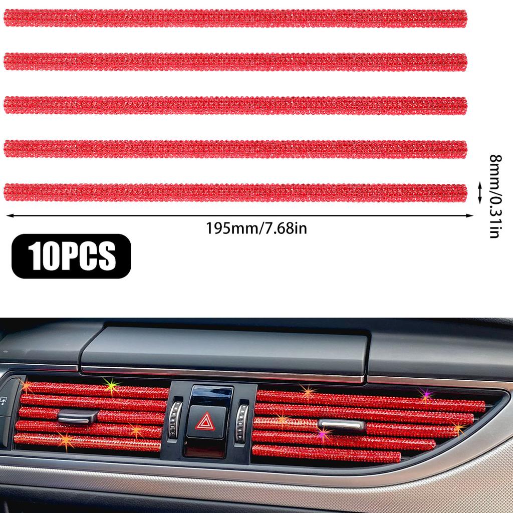 10pcs Car Vent Outlet Trim Car Air Conditioner Trim Rhinestones Bling Car Interior Air Vent Trim Strip Air Outlet Decoration