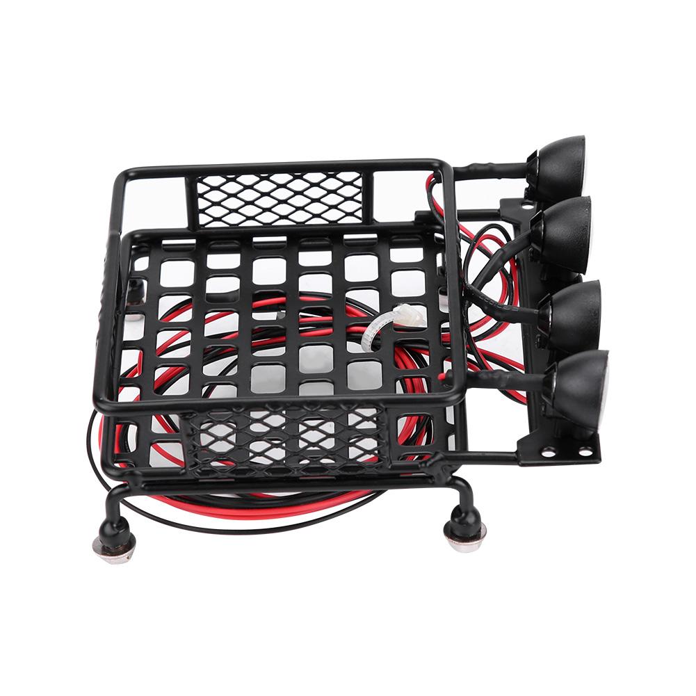 Small Size Roof Rack Luggage Carrier With LED Light Round for SCX10 110 RC Car (4 White)