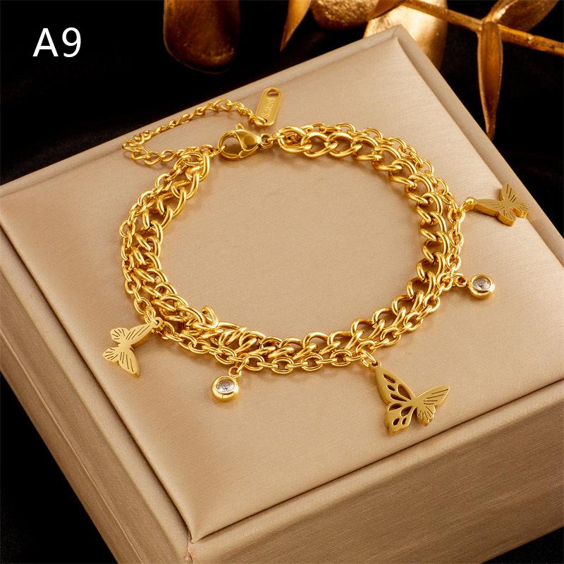 Titanium Steel Butterfly Pendant Bangles Bracelets For Women Girl  Gold Color Non-Fading Wrist Chain Jewelry Gift