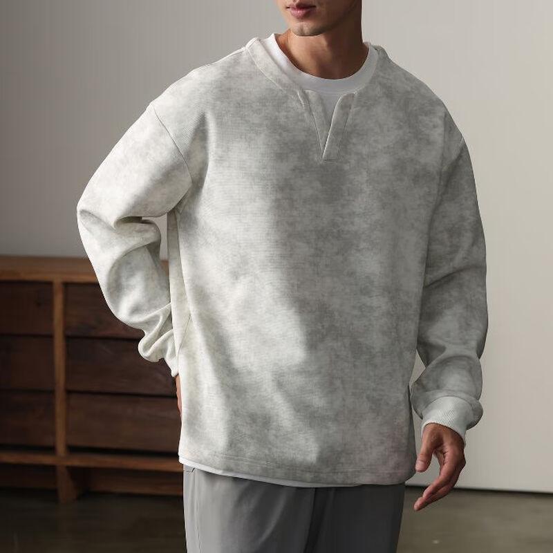 

Мужской ретро-свитшот хенли с длинным рукавом из тяжелого материала, имитация двух предметов 5XL