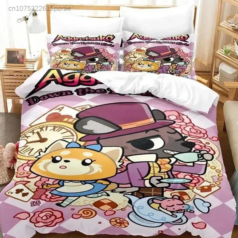 3D Print Anime Aggretsuko Bedding Set Duvet Cover Bed Set Quilt Cover Pillowcase Comforter King Queen Size Boys Adult Bedding