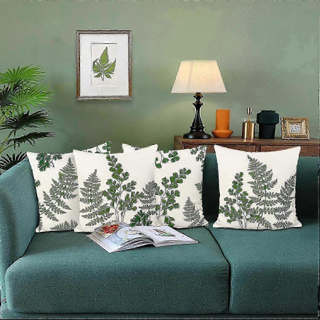 2026 45cm X 45cm Green Botanical Leaf Decorative Pillow Covers - Polyester Linen Sofa and Outdoor Decor Set with 4 Pieces