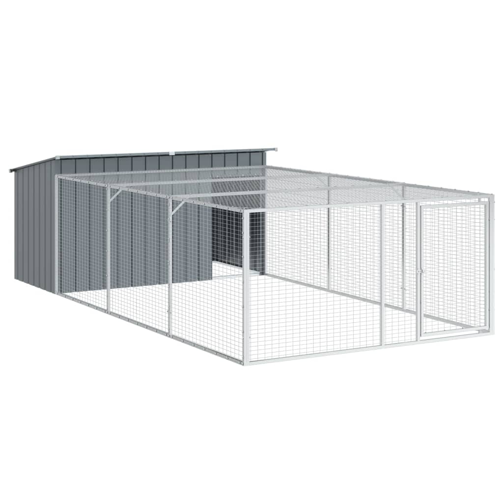 Kojec dla psa z wybiegiem Antracytowy 197 x 396 x 110 cm Stal Galwanizowana