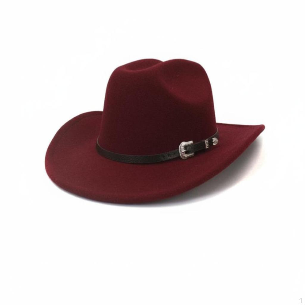 Cowboy Fedora Hat, Wool Fabric, Adjustable, Unisex, Outdoor 5658cm Red