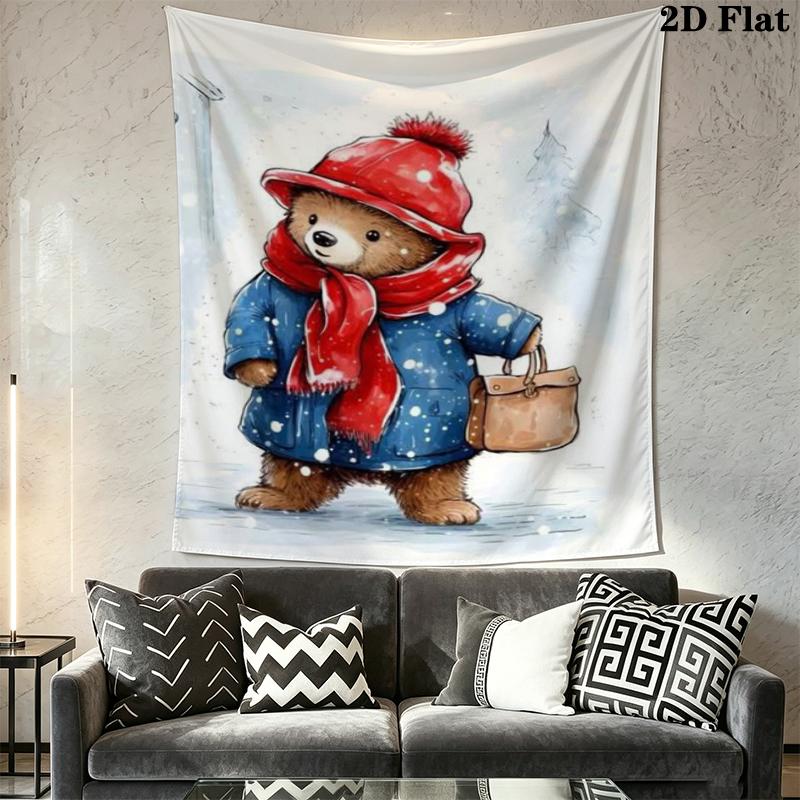 Paddington Bear Wall Tapestry Aesthetic Wall Hanging Printed Fabric Blanket Decorative Tapestries for Bedroom Living Room Home Decor