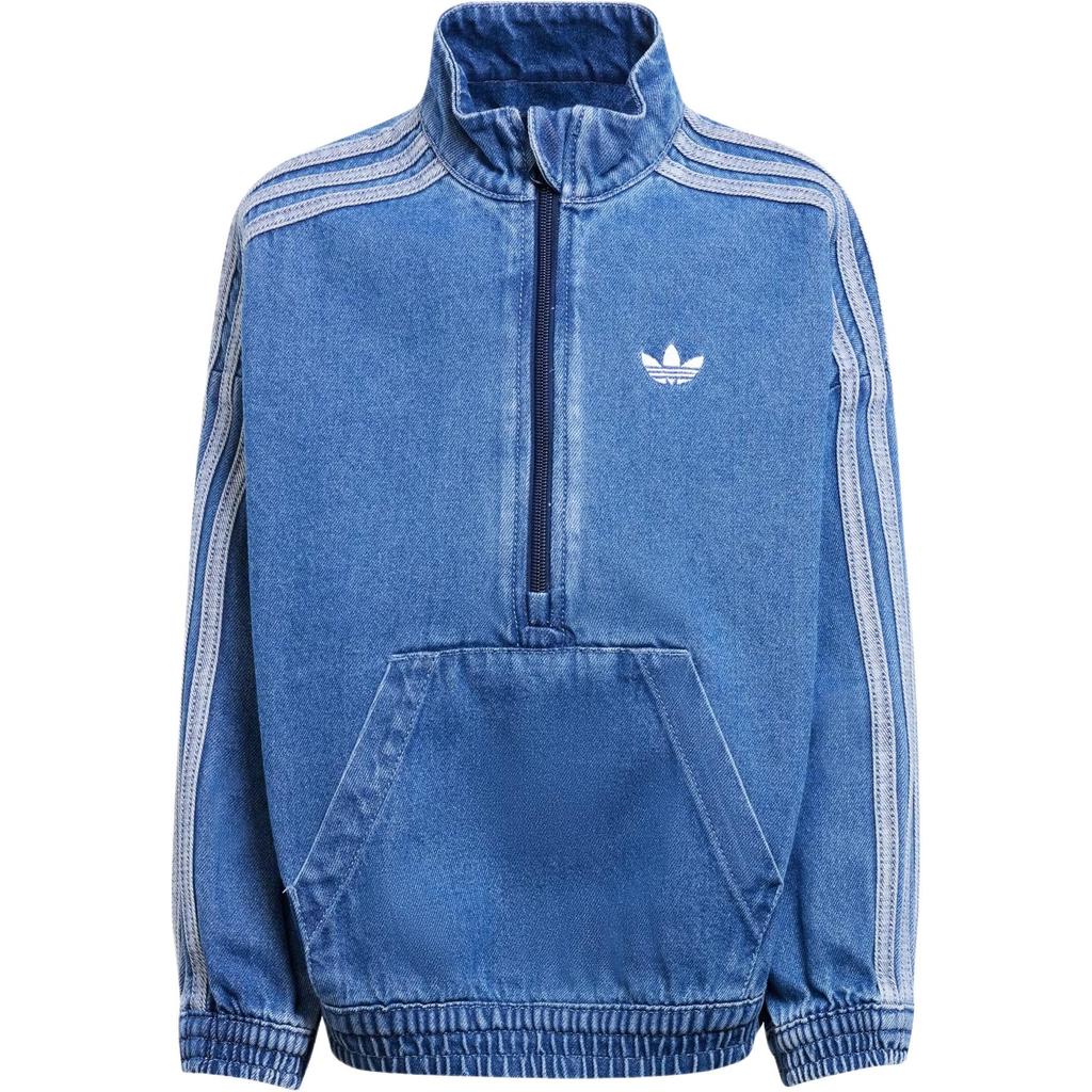 Adidas Originals Casual Sports Set Denim Set Brand Logo Stand Collar Long Sleeve Top Fashion Versatile Comfortable Jeans Kids Sets Medium-Blue JC7871