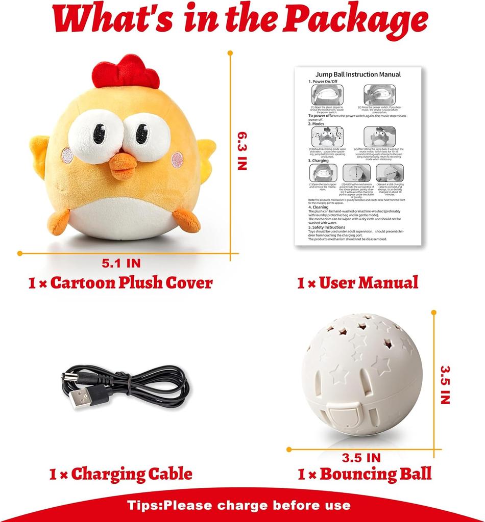 Interactive Dog Toy Squeaky Moving Ball with Jumping Music Modes Rechargeable Plush Chew Toys