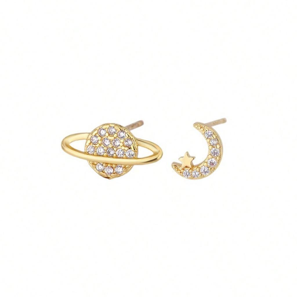 1 Pair of Fashionable Irregular Earrings for Women, Star and Moon Earrings, Set with Sparkling Synthetic Zircon Accents, Suitable for Daily Wear