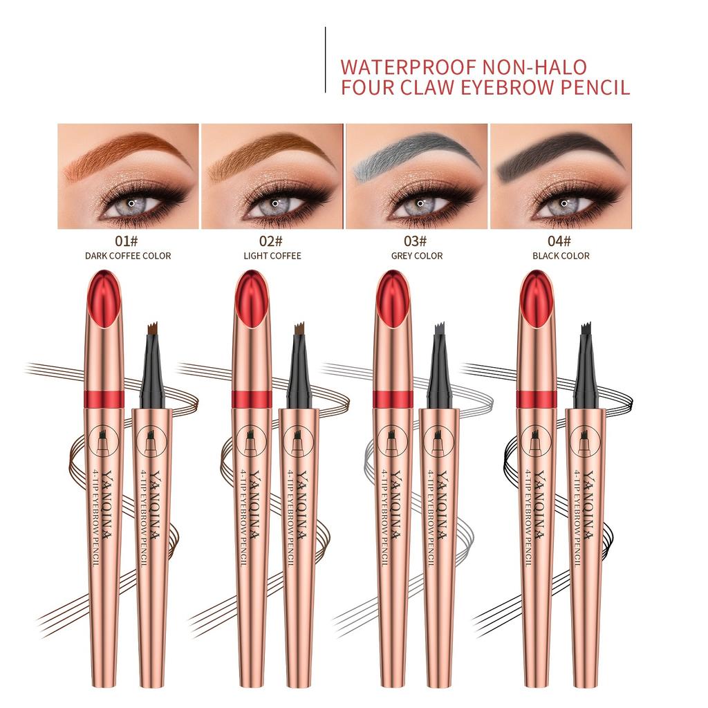 Stylish 4D Waterproof and Sweatproof and Long-lasting Makeup Four-pronged Liquid Eyebrow Pencil