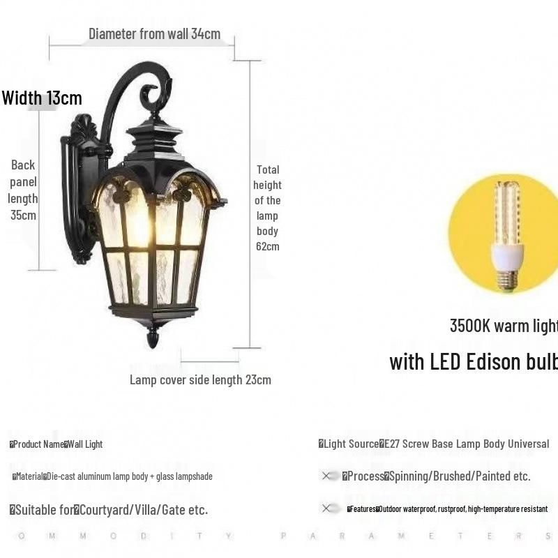 Solar European Antique Outdoor Wall Light for Balcony, Garden, Villa, Courtyard, and Corridor