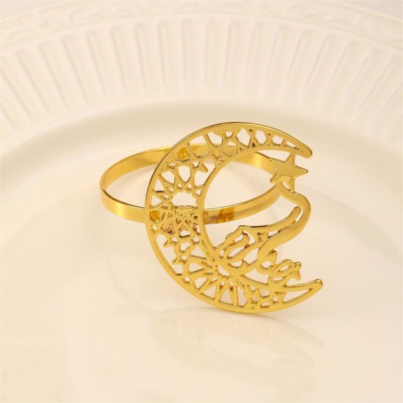 Pack of 2 Napkin Rings Christmas Moon and Star Napkins Holder Metallic Napkin Buckle Sophisticated Plating Accessories
