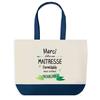 Tote Bag - PLANETEE - Large Shopping Bag - Blue Bottom - Message « Thank You Teacher » - Cotton 40x45 Cm