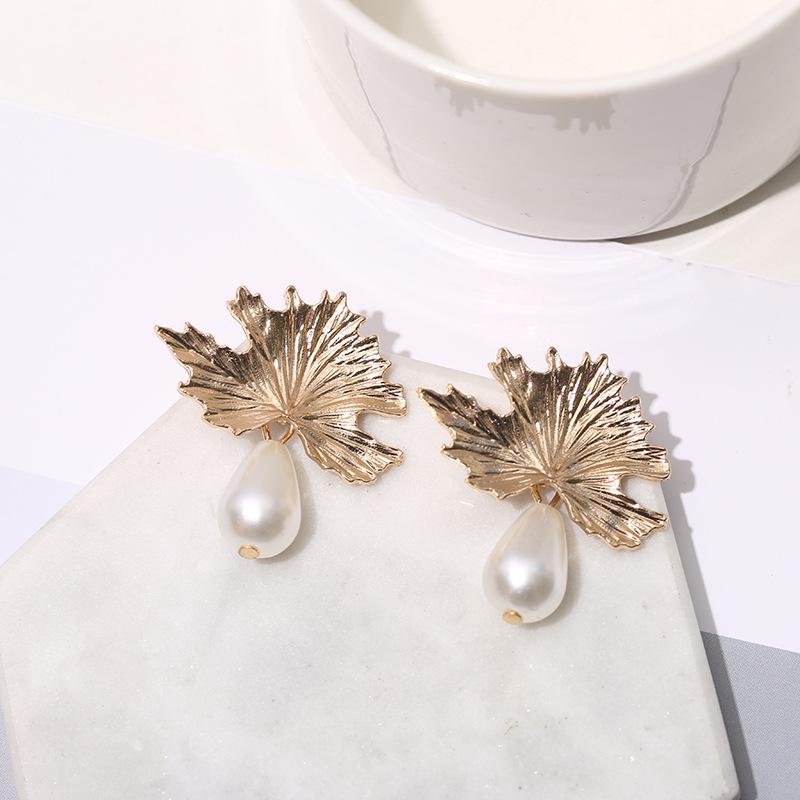 Geometric Tassel Leaf & Pearl Drop Earrings