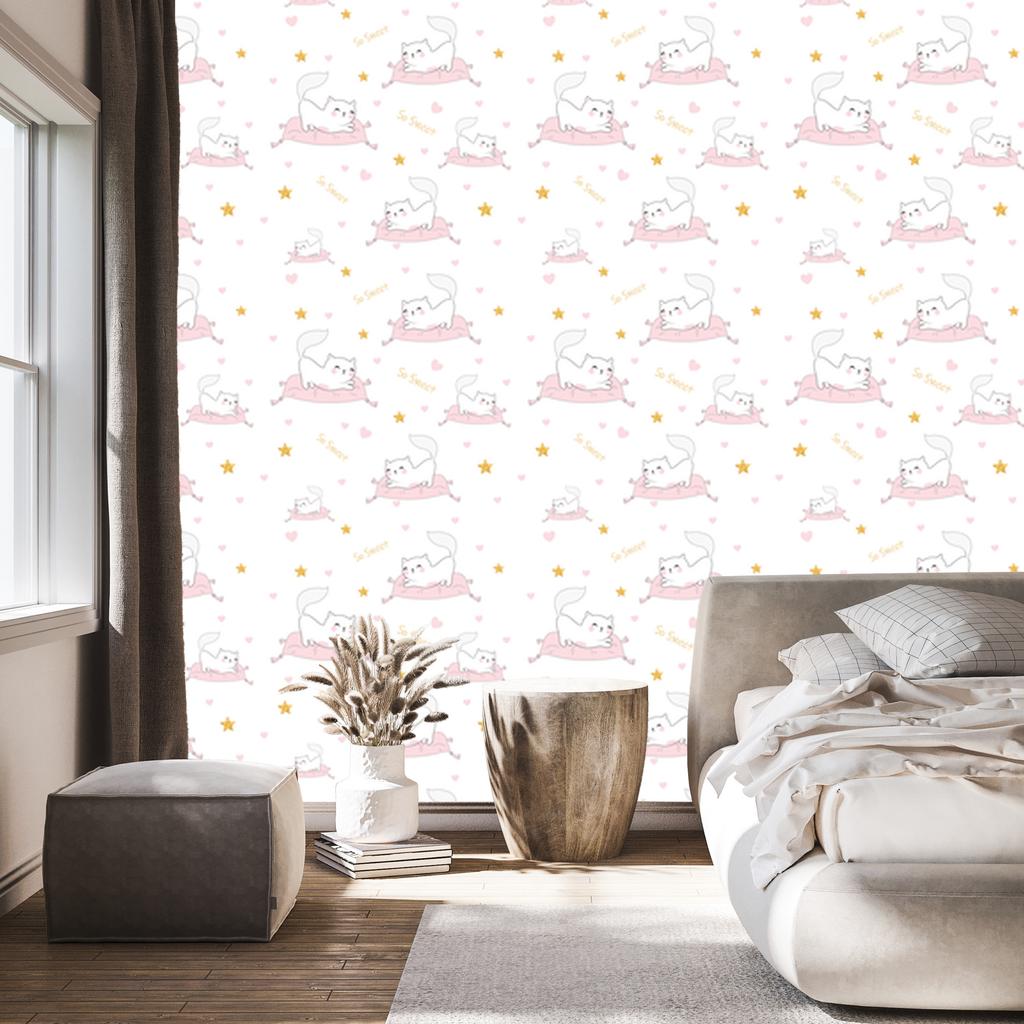 Kittens, Stars and Hearts Wallpaper for Living Room and Bedroom 50x1000