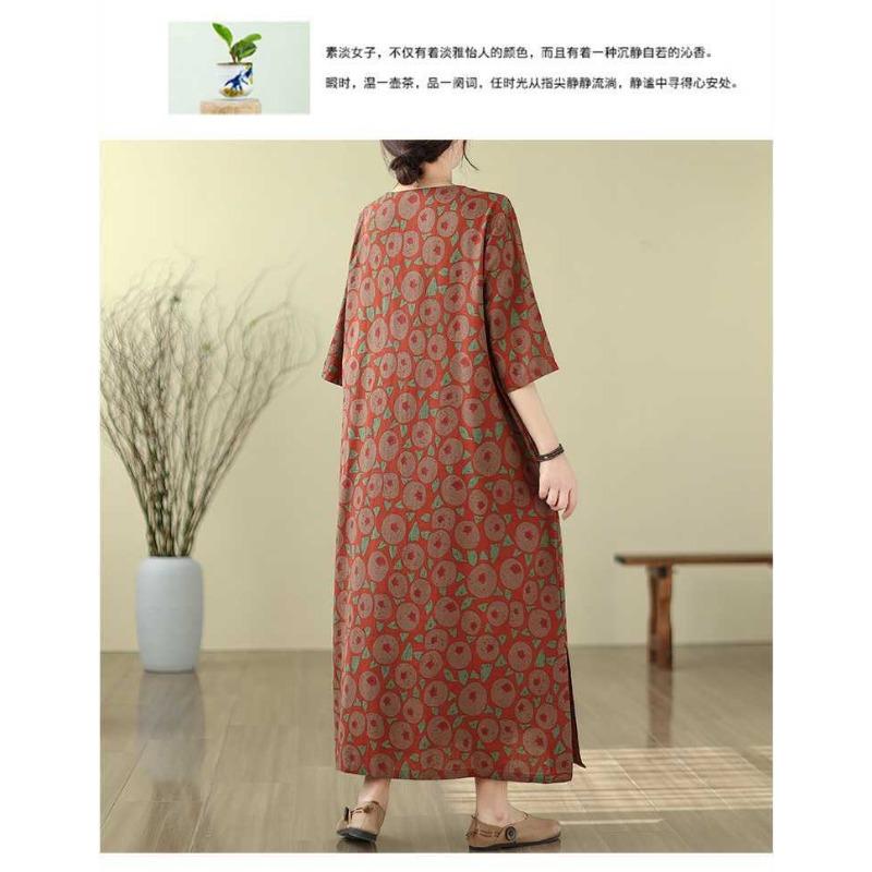 Literary Retro Vacation Style Enlarged Thin V-neck Long Skirt