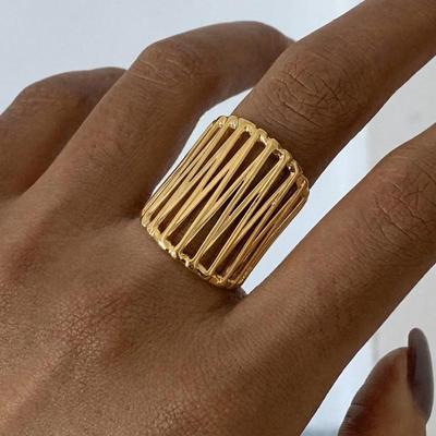 New Irregular Thick Striped Hollow Rings for Women 18K Gold Plates Stainless Steel Open Ring Adjustable Jewelry Accessories