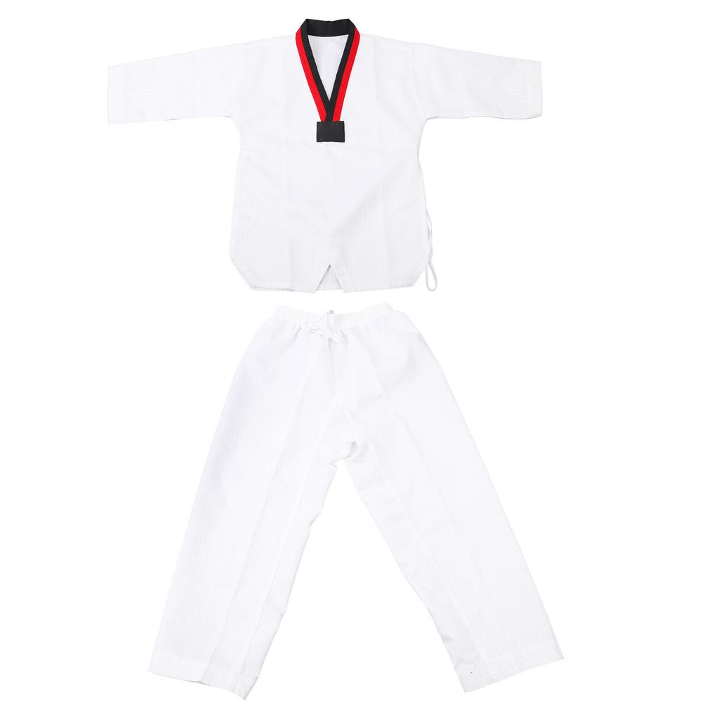 Taekwondo Uniform Striped Model Polyester Cotton with Belt Martial Arts Training Clothes for Beginner Athletes Practice XS
