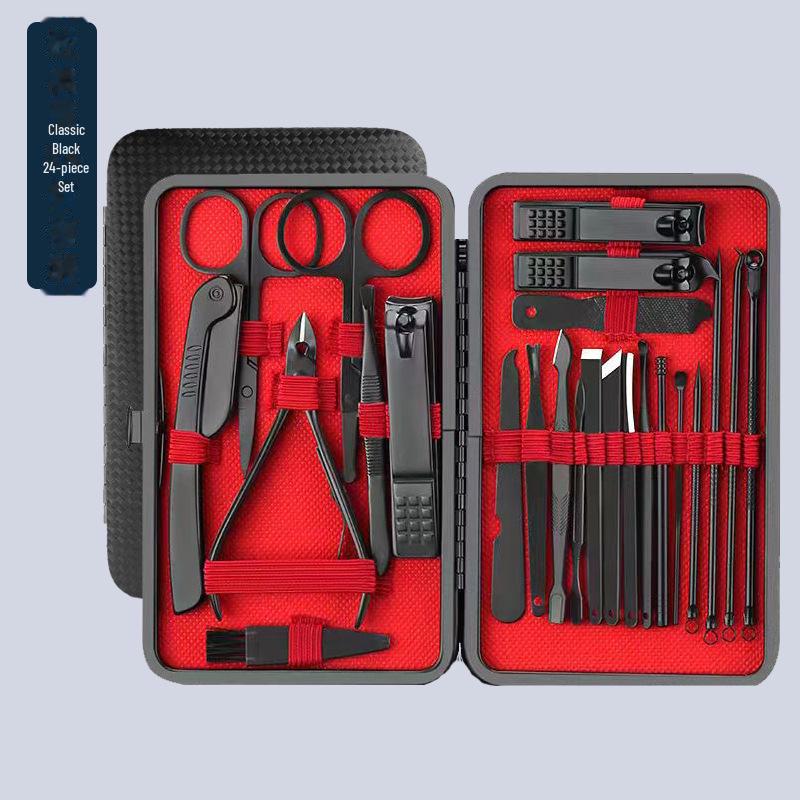 24-teiliges Nagel- & Pflegeset aus schwarzem Edelstahl