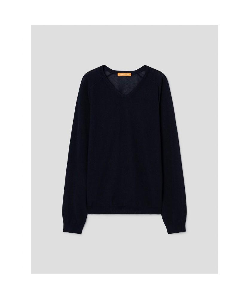 Saendeusaundeu (Unisex) Sheer V-Neck Sweater Navy