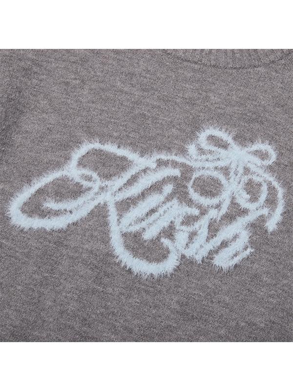 KIRSH Ribbon Cherry Loose Fit Hairy Pullover [Charcoal]