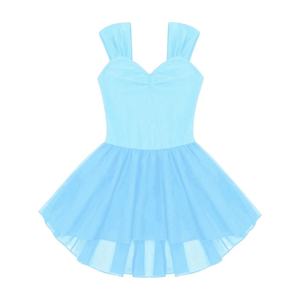 Child Girls Gymnastics Leotards with Tutu Skirt V Neck Sleeveless Dance Dress Ballerina Dancewear Ballroom Costume