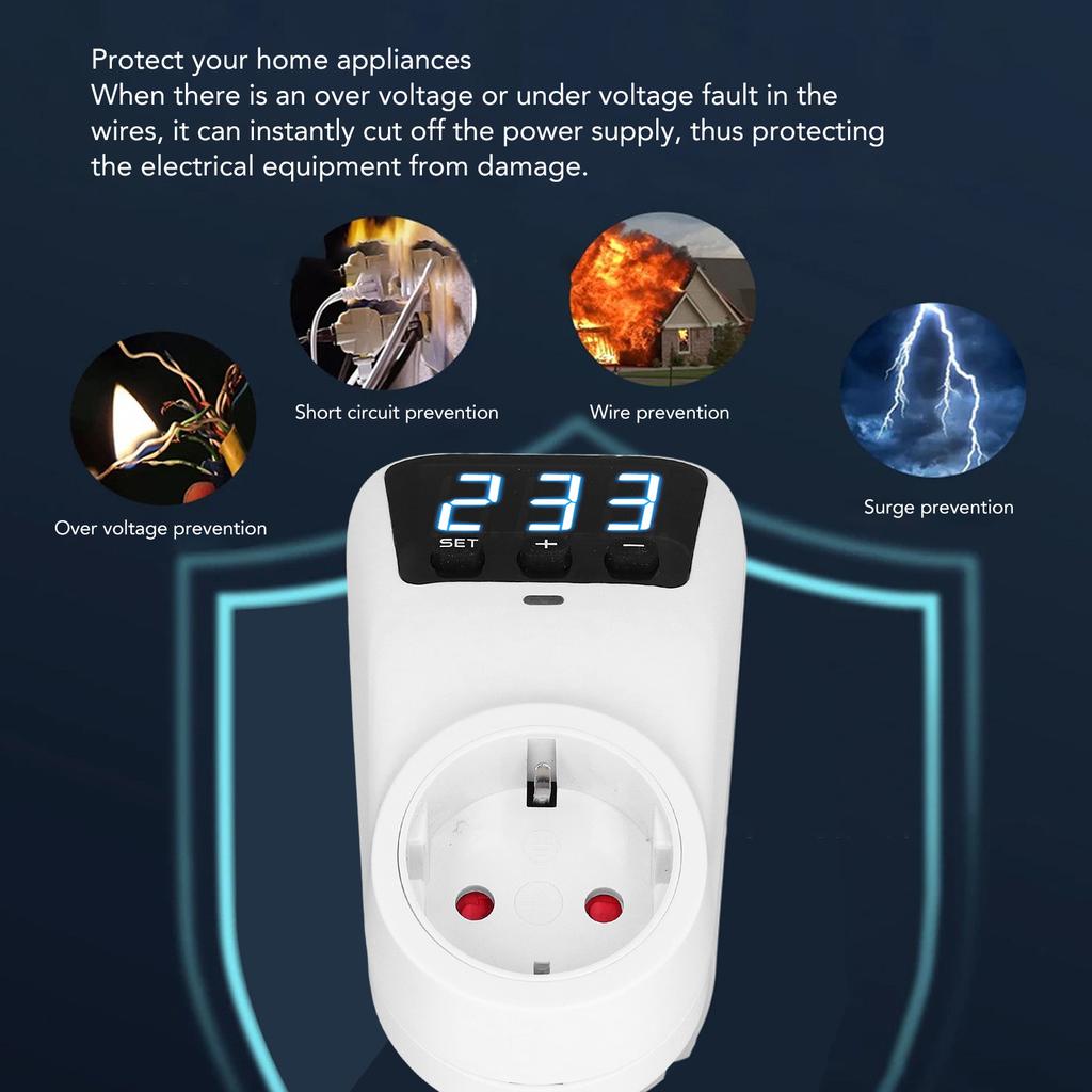 Surge Protector Digital Display Voltage Protector Socket for Home Appliance Refrigerator Air Conditioner 16A 3680W