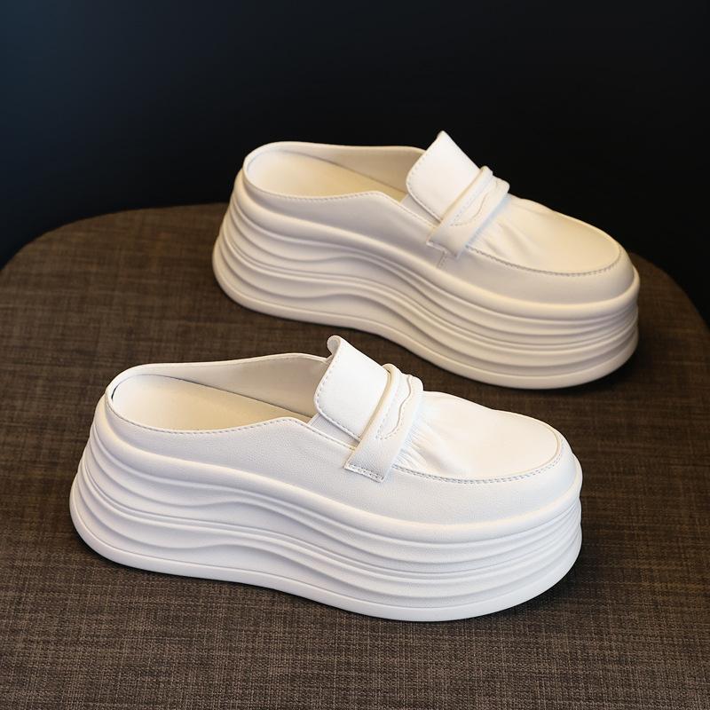 

HK9876 Толстоподошвенные с внутренней высотой подъема Маленький ленивый человек однопедальные тапочки с закрытым носком Женские весенние универсальные белые туфли 35 белый