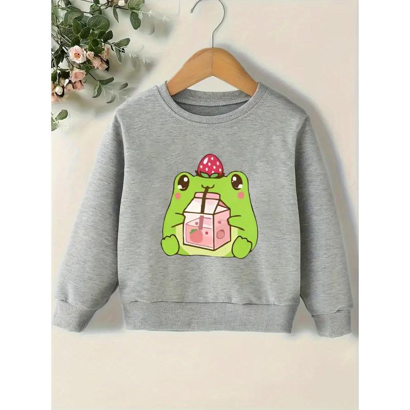 European Size Cute Print Pattern Easy Sweet Baby Girl Spring Lightweight Round Neck Sweatshirt
