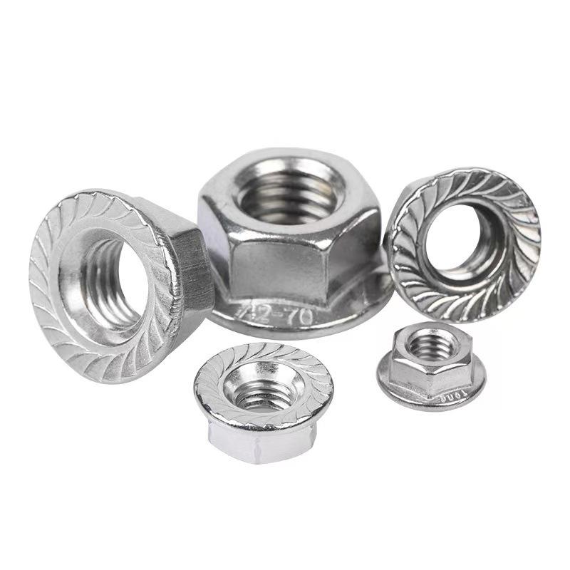 304 Stainless Steel Hexagonal Anti-Slip Flange Nut with Washer, Galvanized, M4 M5 M6