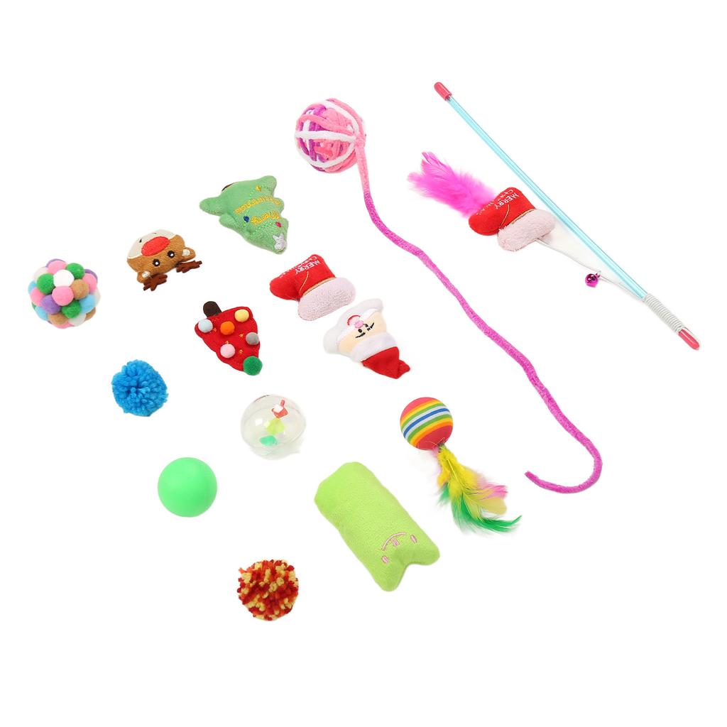 14 Stück Weihnachts-Katzenspielzeug Interaktiver Spaß Bunte Federn Plüschspielzeug Socken Weihnachten Themenbezogenes Kätzchen