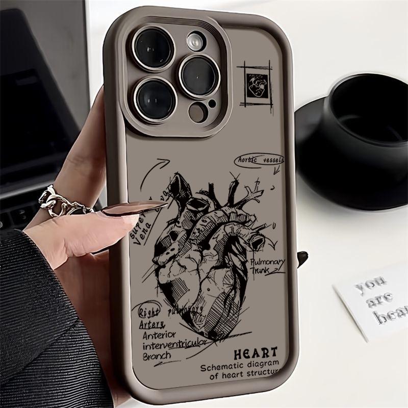 Heart Pattern Matte TPU Case Shell For iPhone 16 Pro Max 15 Pro 14 13 12 11 XS XR 8 7 Lens Protection Shockproof Soft Silicone Phone Cover