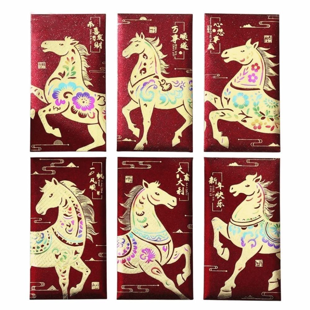 6Pcs Lucky Red Envelopes Gold Foil Design New Year Blessing New Year Red Packets Chinese Style 2026 Luck Money Bag