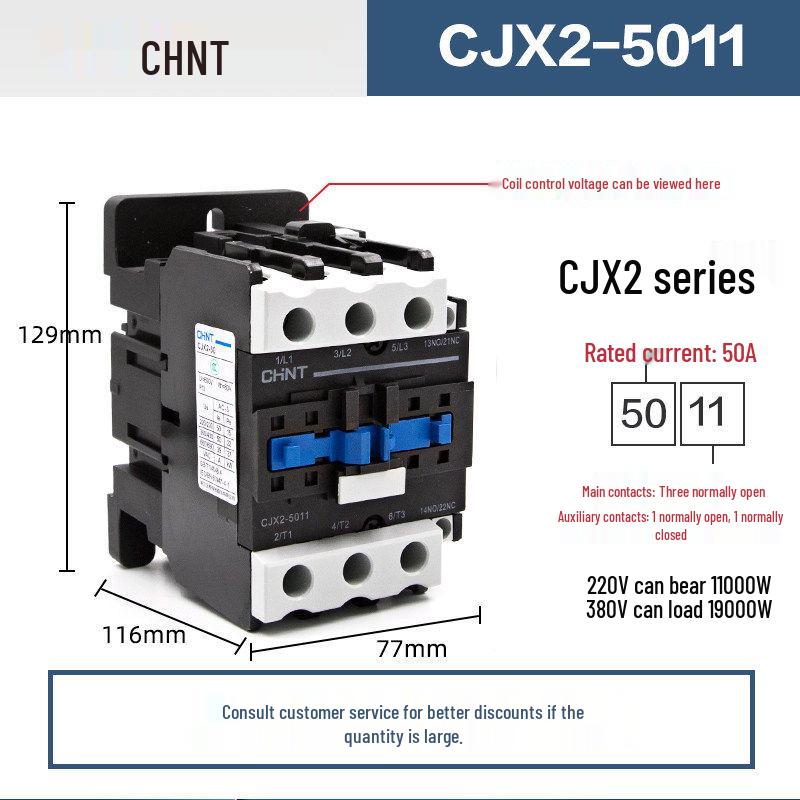 Chint Three-Phase AC Contactor CJX2 Series, 220V/380V, Models: 0910, 1210, 1810, 2510