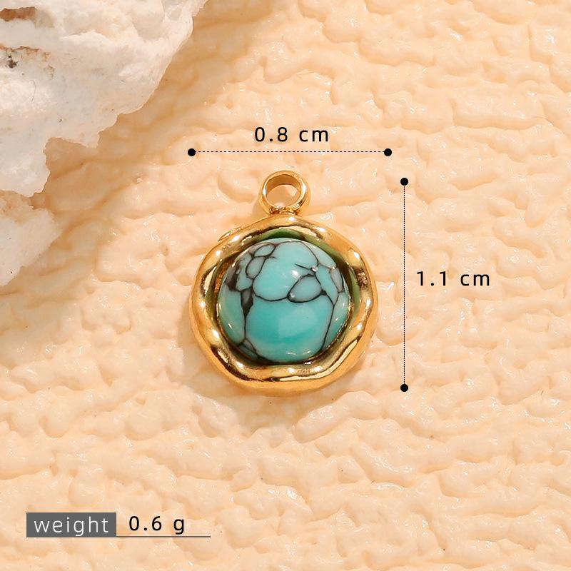 European Retro Turquoise Geometric Oval Pendant - Stainless & Titanium Steel Jewelry for Women