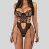 Set di Biancheria Intima Esotica Sexy da Donna Pizzo Ricamato Cut-out Schiena Scoperta Rete Trasparente Modellante Body Esotici Biancheria Intima Trasparente