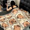 Flannel Cartoon Shawl Blanket Printing Sofa Blanket Creative Capybara Blanket  Home