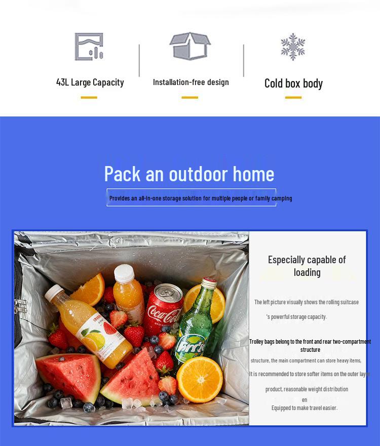 Foldable Large-Capacity Insulated Trolley Bag for Outdoor Travel and Picnics