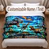 Dinosaur Theme Soft Blanket Personalized Custom Name Text Print Warm Blanket Home Sofa Bedroom Decor