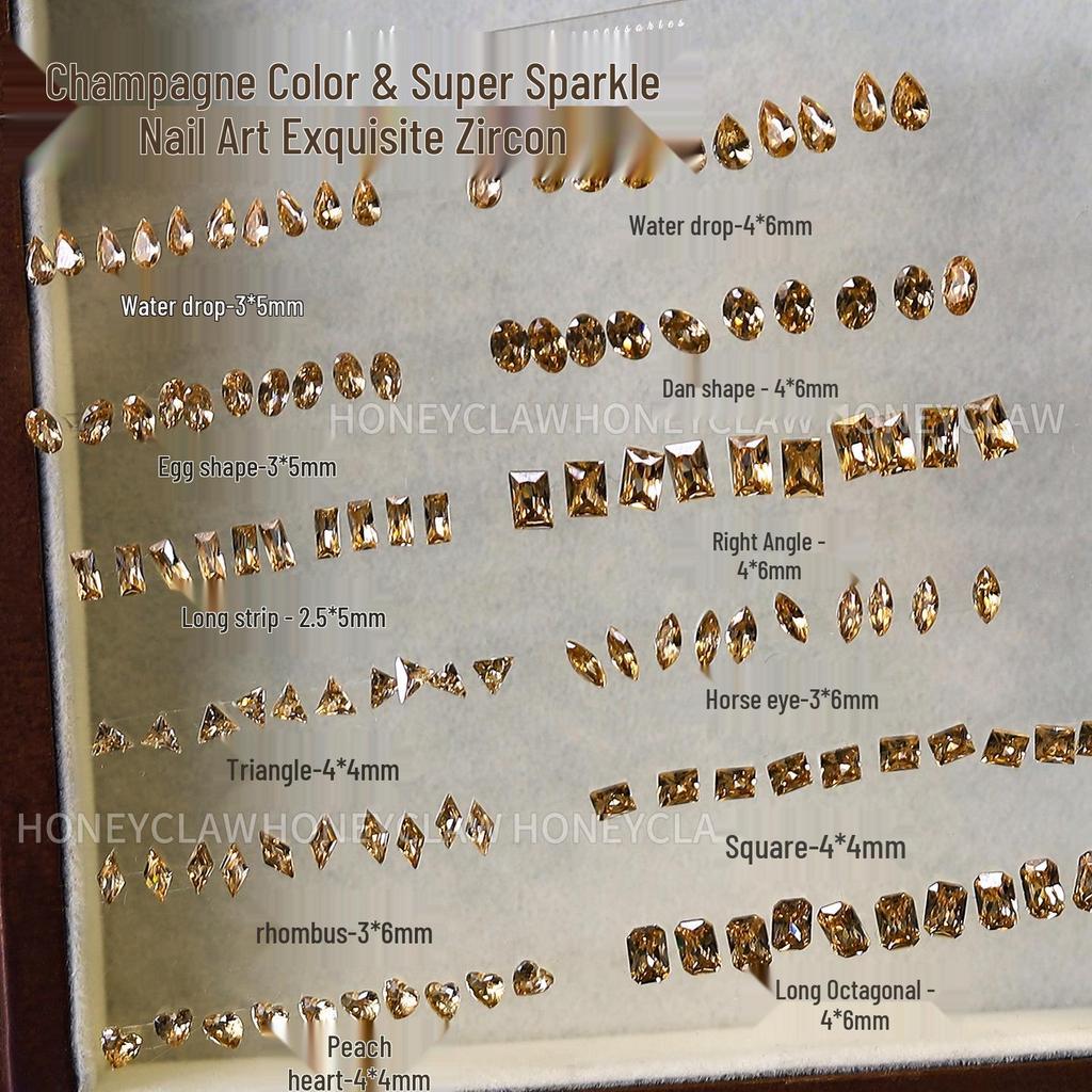 5A Champagne Champagne & Coffee Tone Zirconia Nail Art Rhinestones - Irregular Shapes: Water Drop, Horse Eye, Pigeon Egg.