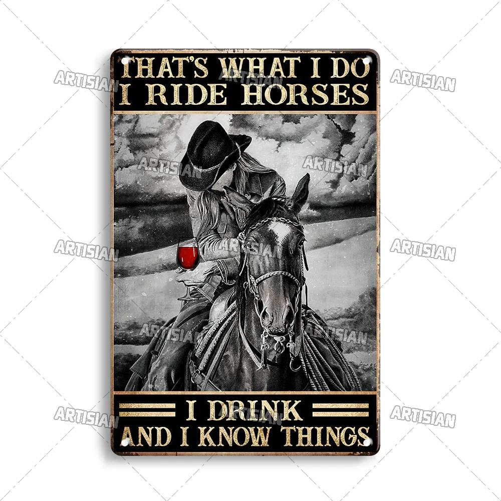 Artisian Ride Horse Metal Poster Cowgirl Cowboy Tin Plate Horse Racing Decorative Sign Wall Decor Garage Bar Pub Club Hotel Cafe