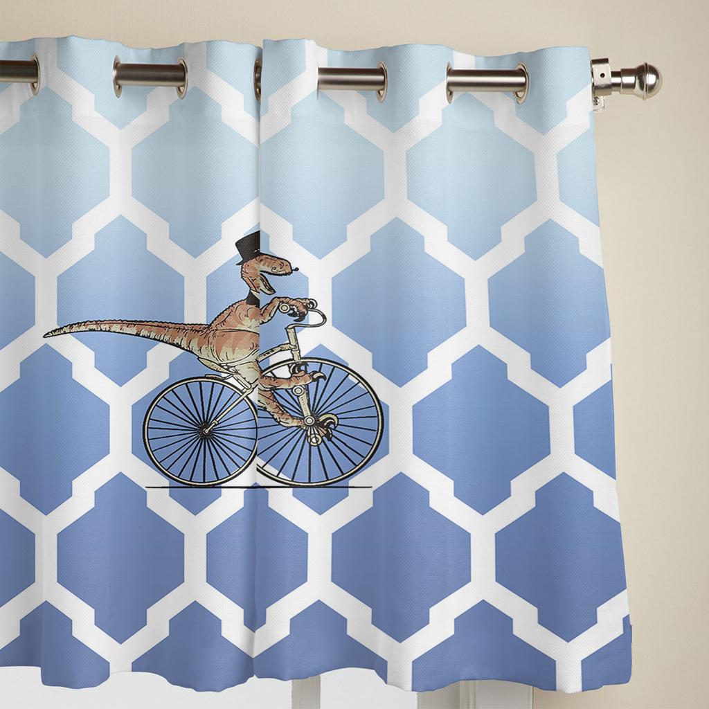 Bedroom Kitchen Curtain Moroccan Texture Dinosaur Blue Gradient Window Curtains Curtains for Living Room Decorative Items