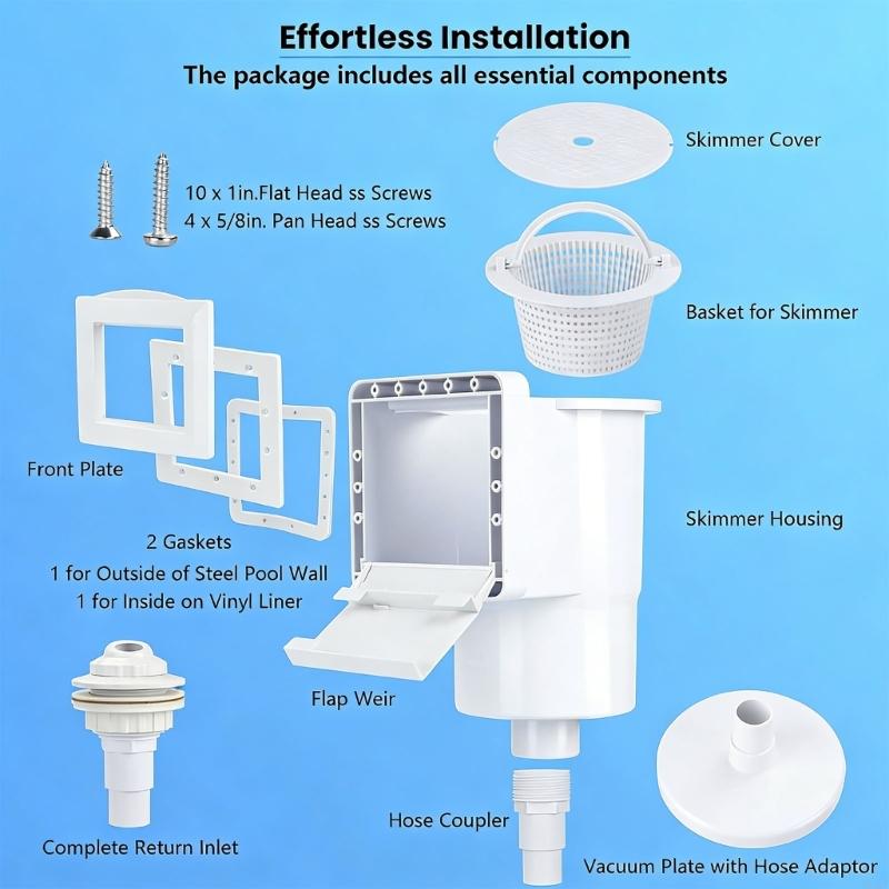 Universal Pool Skimmer Replacement For Above Ground Pools With 1.5 Inch Screw Attachment And Complete Mounting Set B03E