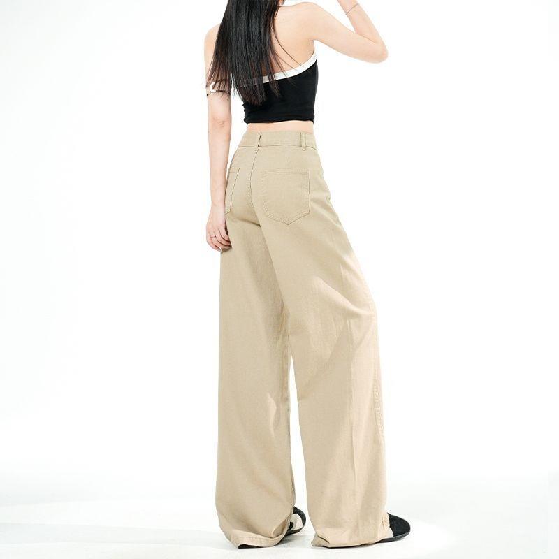 Spring Summer Stylish Cargo Design Milk Tea Tone Relaxed Wide Leg Fashion Denim Pants For Ladies Casual Pants Oversize Denim Trousers