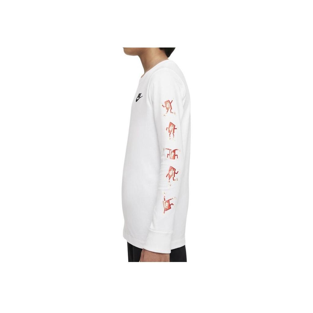 Nike Kids Pure Cotton Casual Breathable Long Sleeve T-Shirt Kids Tops White DO1838-100