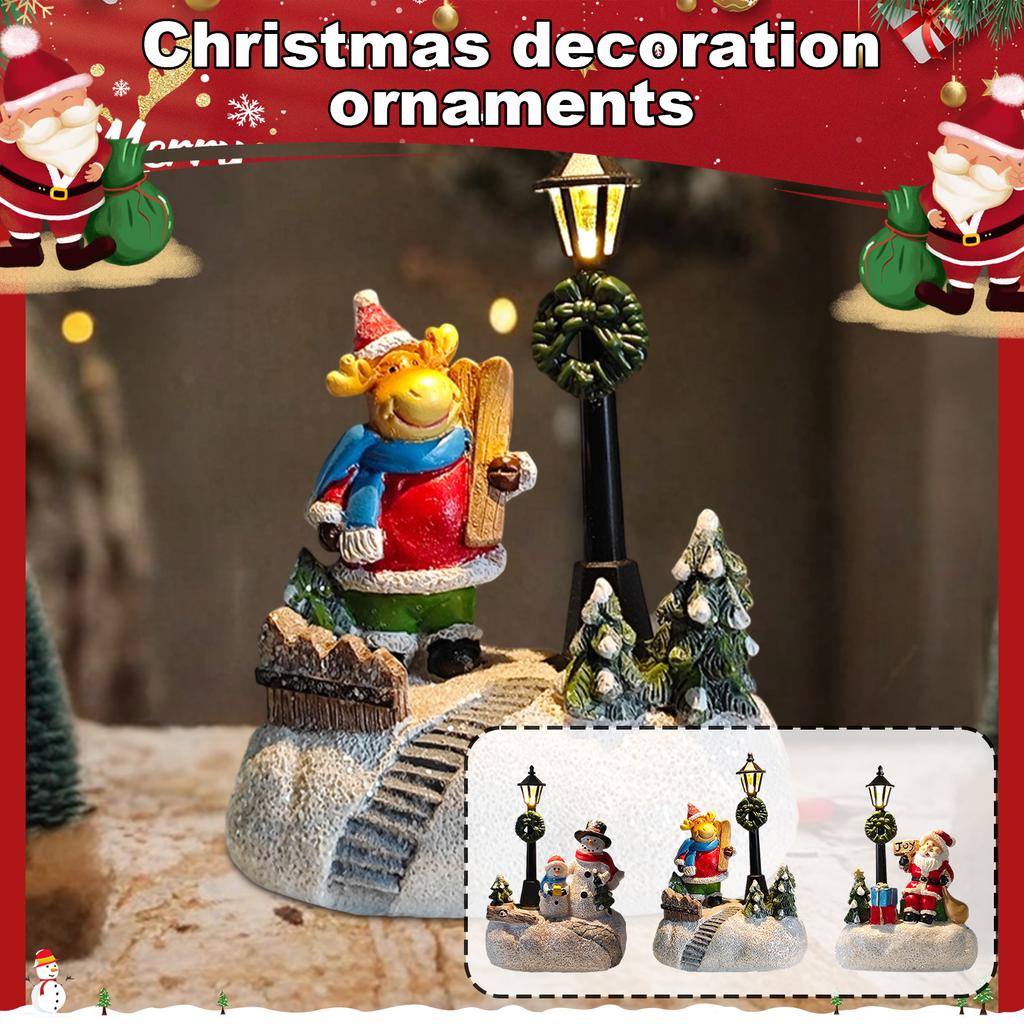 Christmas Decorations Luminous Old Man Snowman Elk Desktop Ornaments Resin Crafts