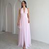 European and American women's clothing spring and summer backless neck collar sleeveless long dress waist split temperament dress