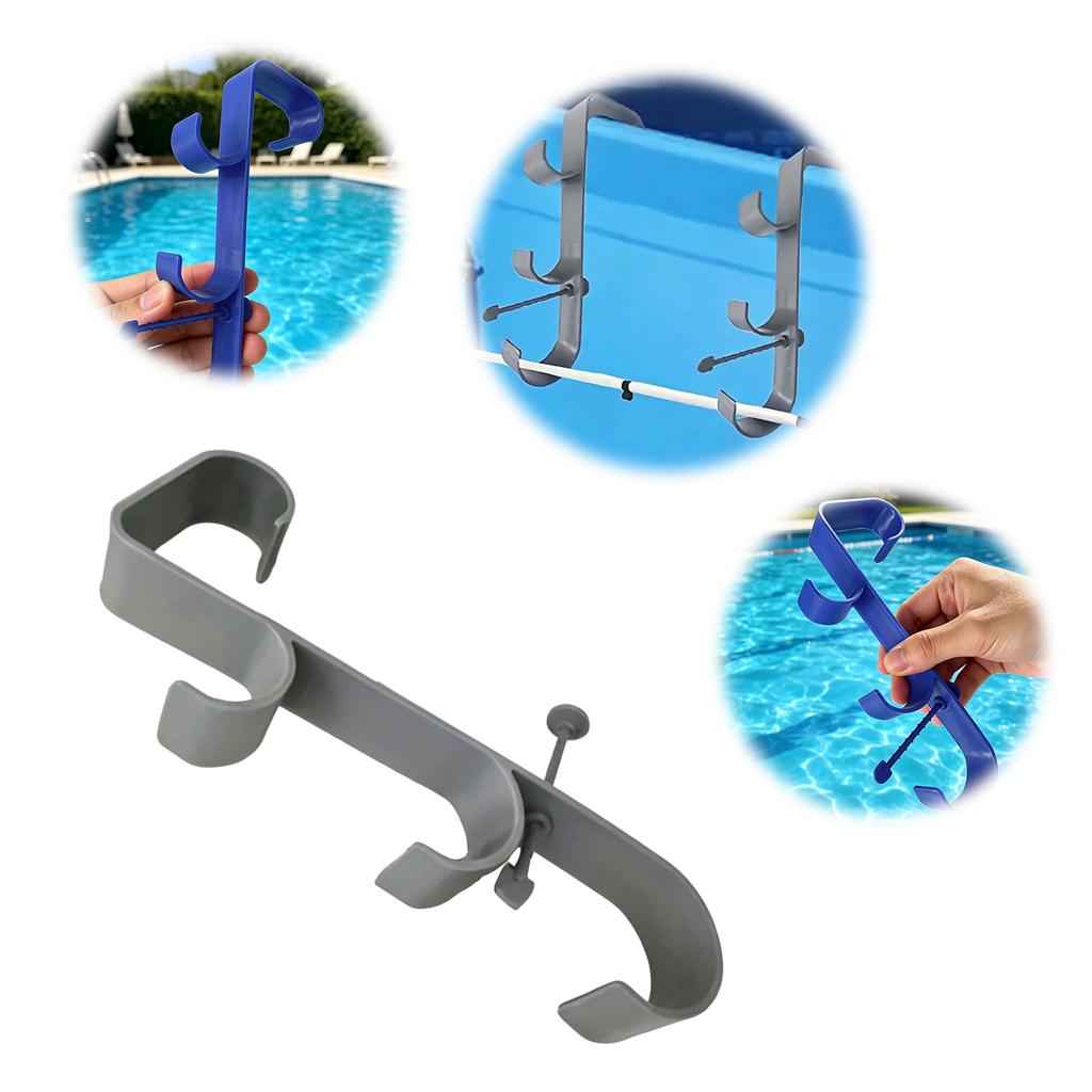 2pcs Pool Pole Hook Multifunctional Hook Design Pool Brush Hanger No-Drill Clip Installation for Daily Cleaning Storage