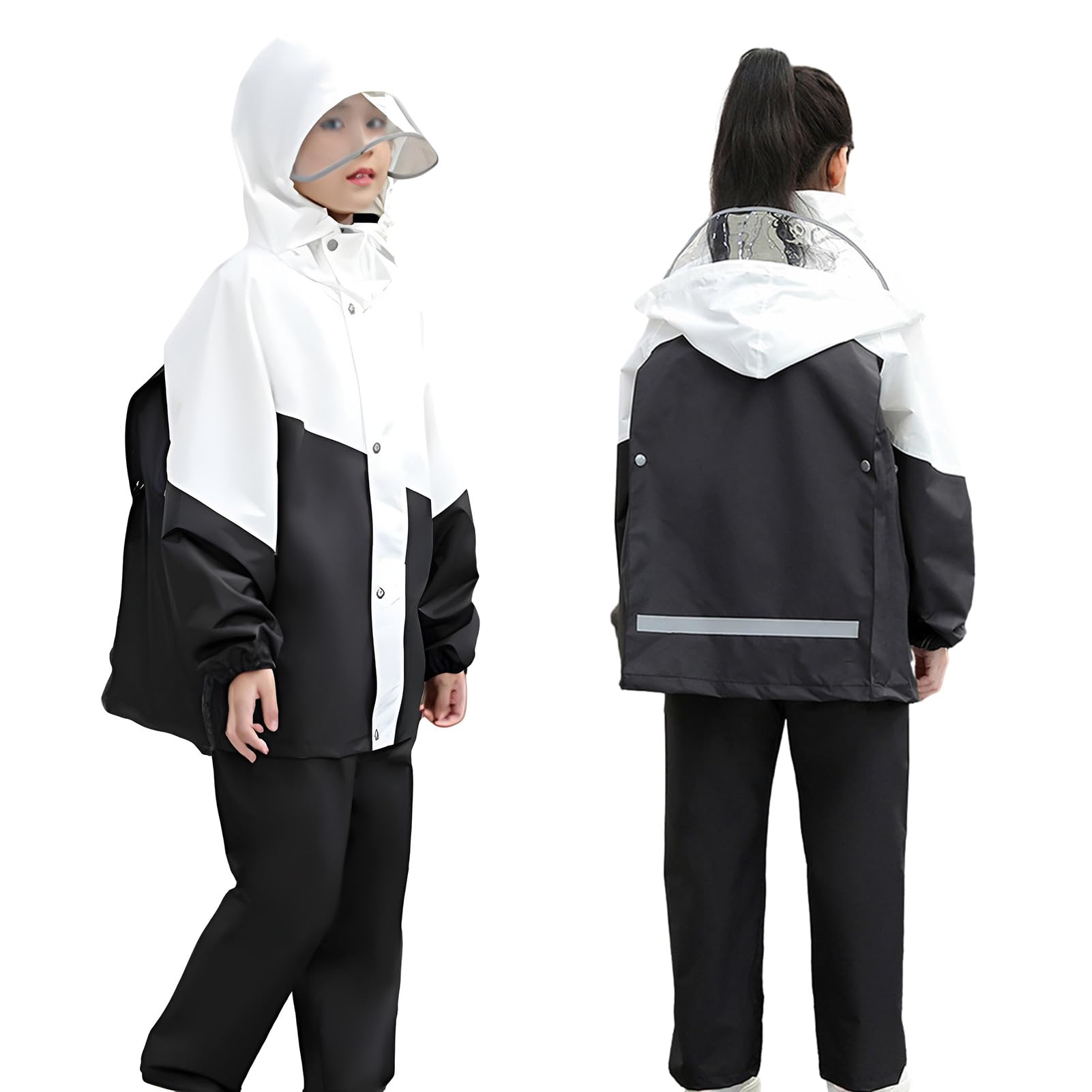 

Дождевик для верха и низа, подходит для школы, супер водонепроницаемый, для дождливого сезона, начальная школа, средняя школа, для улицы [Suyamy] Дети, Комплект, Сумки, белый